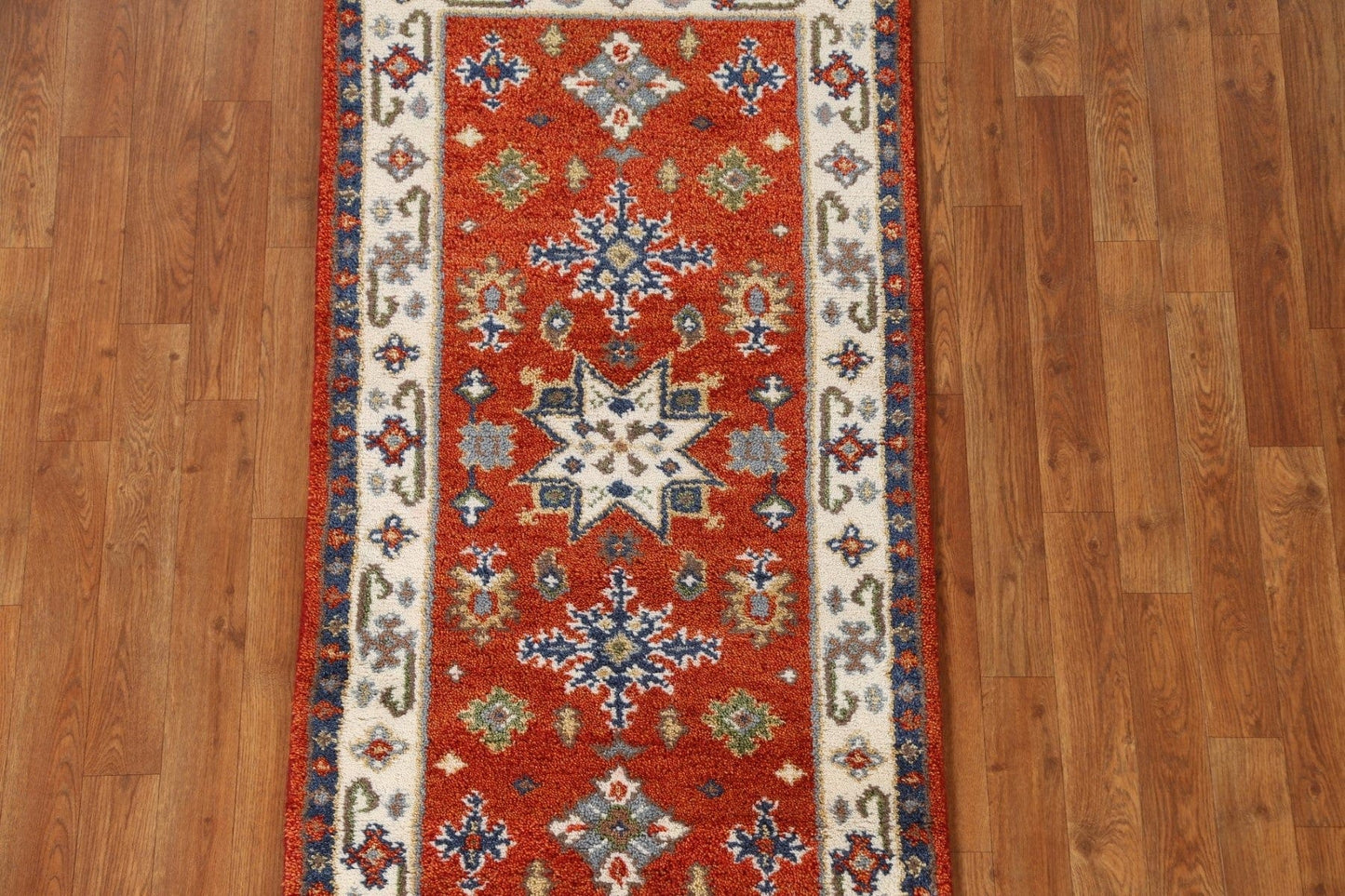 Geometric Kazak Oriental Wool Rug 2x5