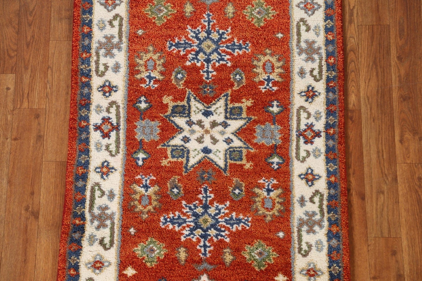 Geometric Kazak Oriental Wool Rug 2x5