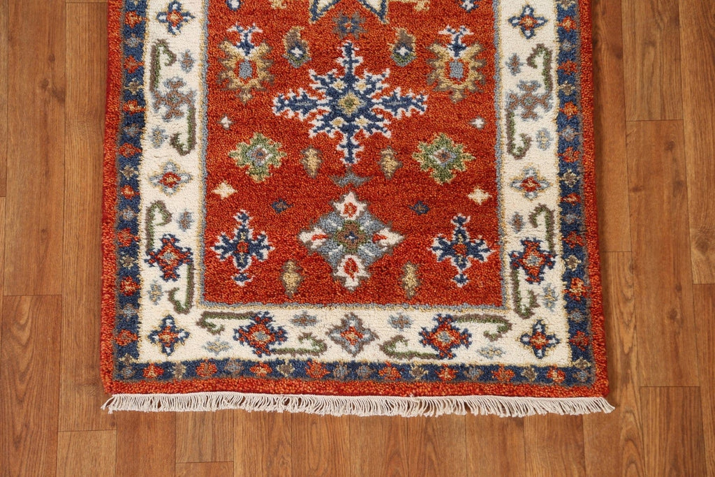 Geometric Kazak Oriental Wool Rug 2x5