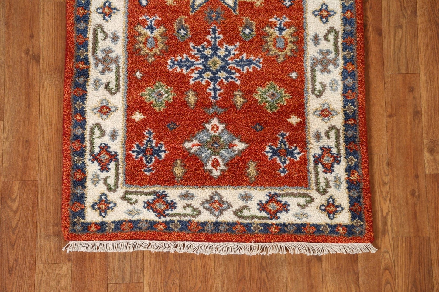 Geometric Kazak Oriental Wool Rug 2x5