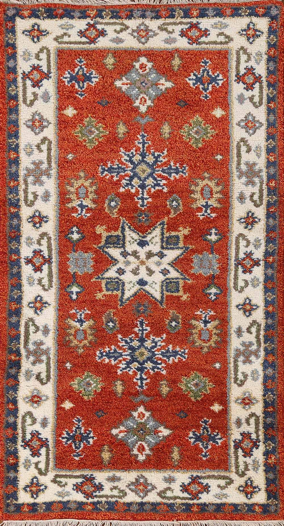 Geometric Kazak Oriental Wool Rug 2x5