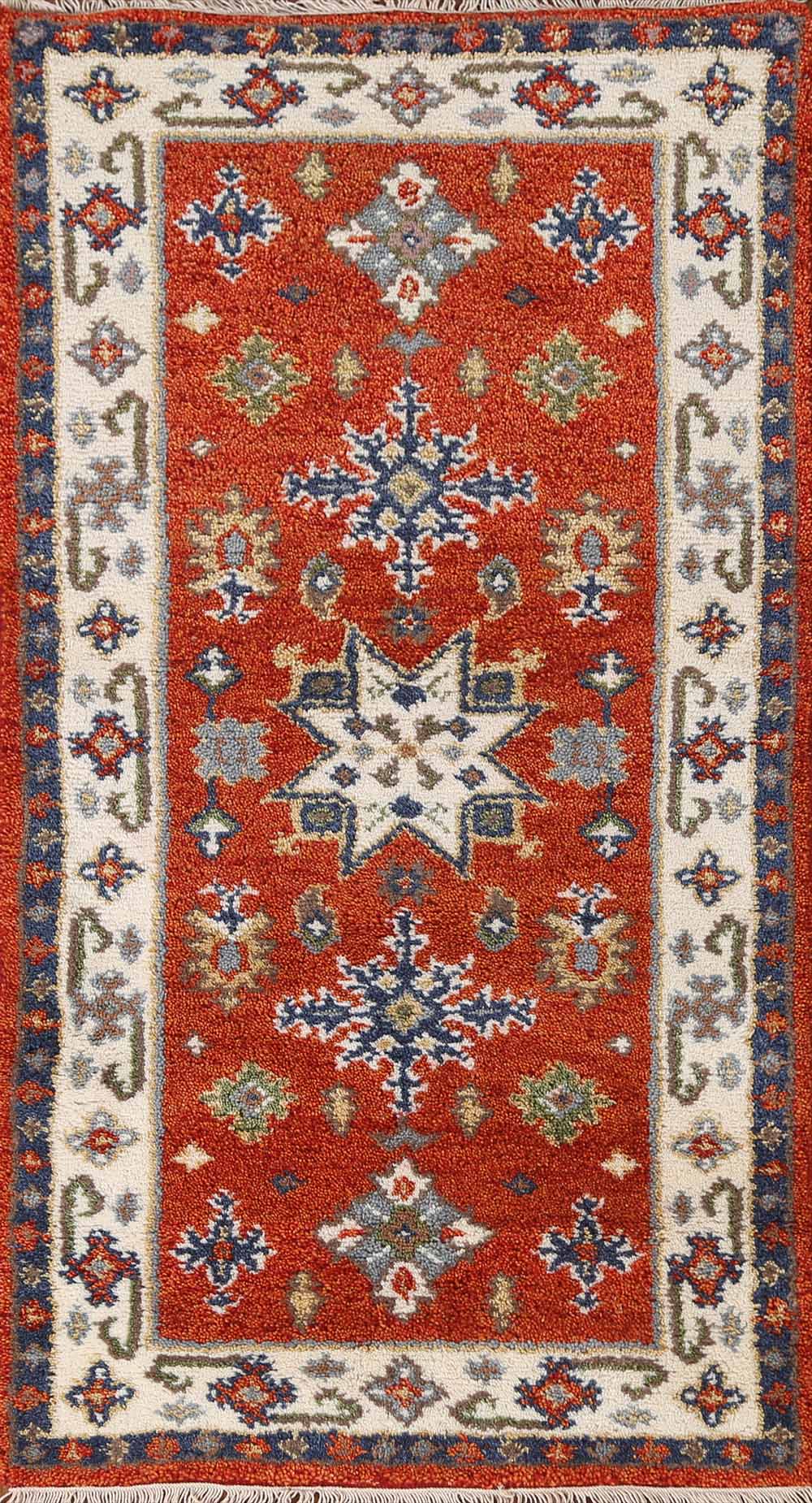 Geometric Kazak Oriental Wool Rug 2x5