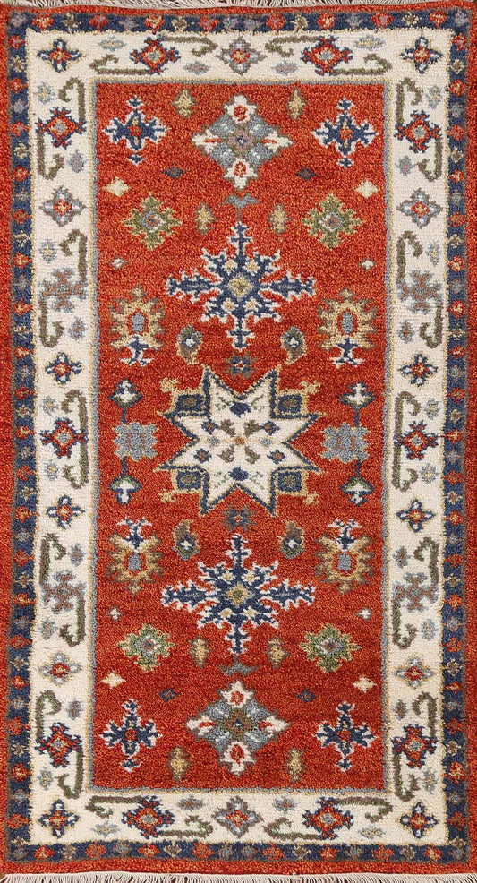 Geometric Kazak Oriental Wool Rug 2x5