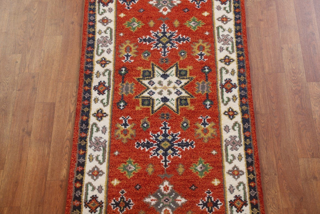 Hand-Knotted Wool Kazak Oriental Runner Rug 2x5