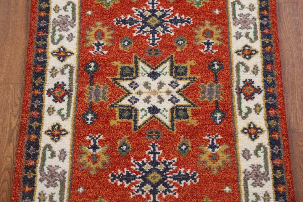 Hand-Knotted Wool Kazak Oriental Runner Rug 2x5