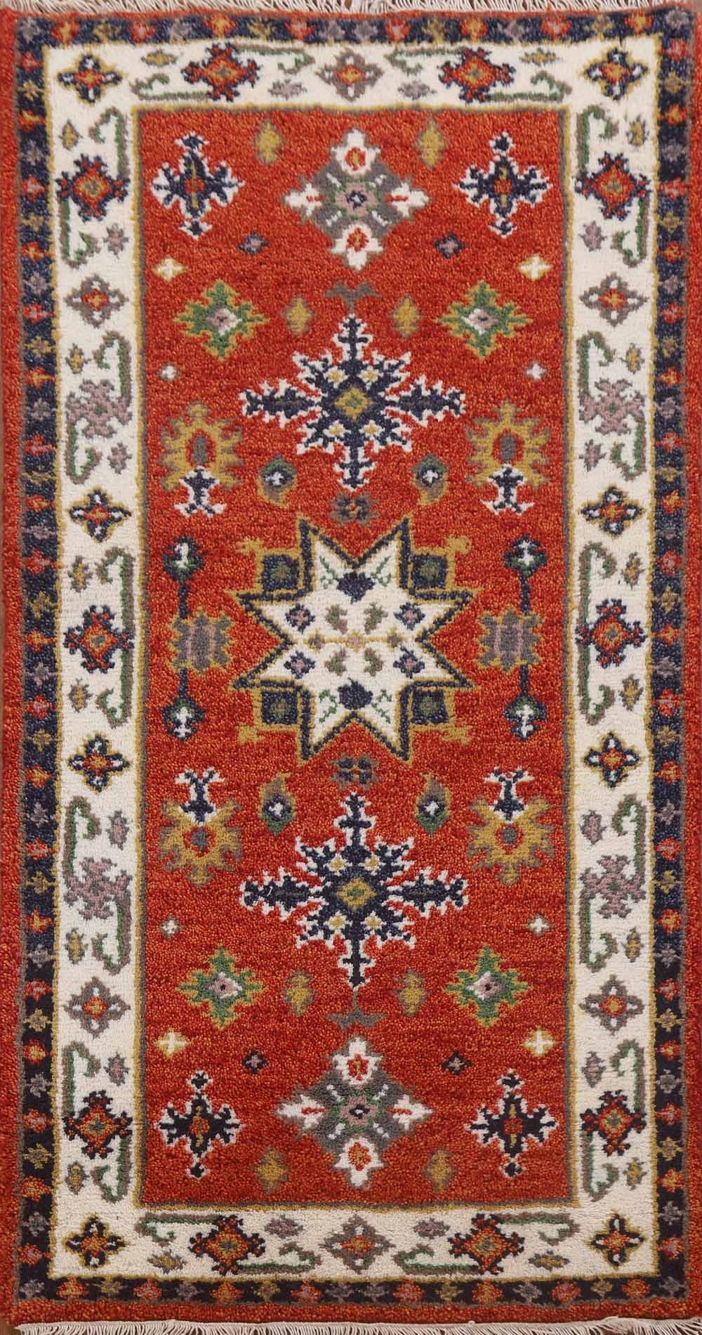 Hand-Knotted Wool Kazak Oriental Runner Rug 2x5