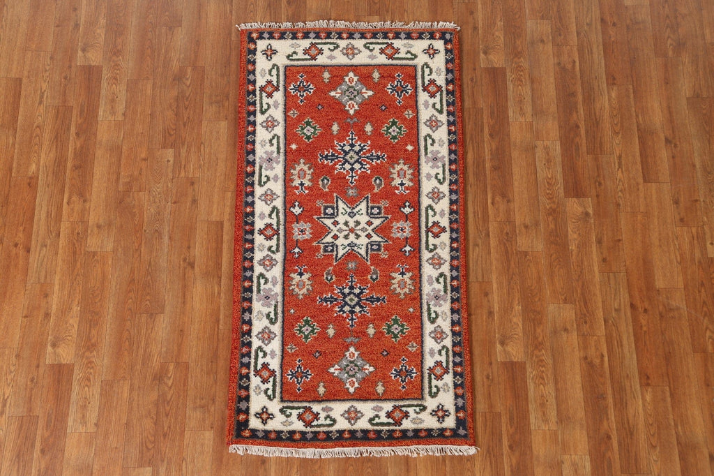 Geometric Wool Kazak Oriental Runner Rug 2x5