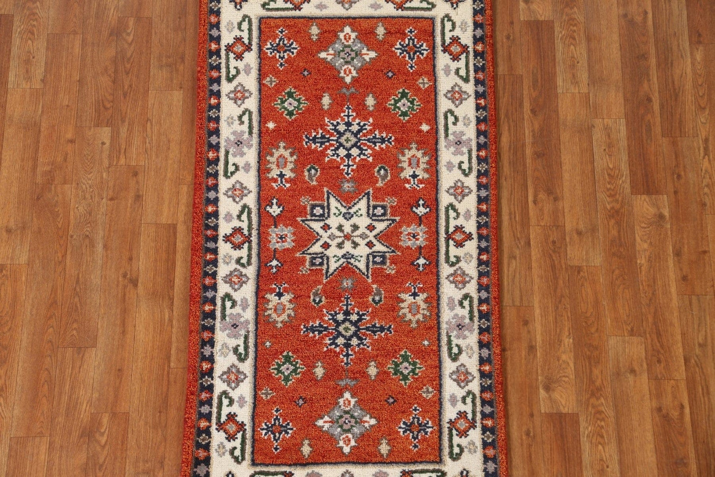 Geometric Wool Kazak Oriental Runner Rug 2x5