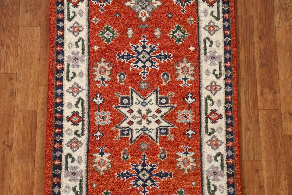 Geometric Wool Kazak Oriental Runner Rug 2x5