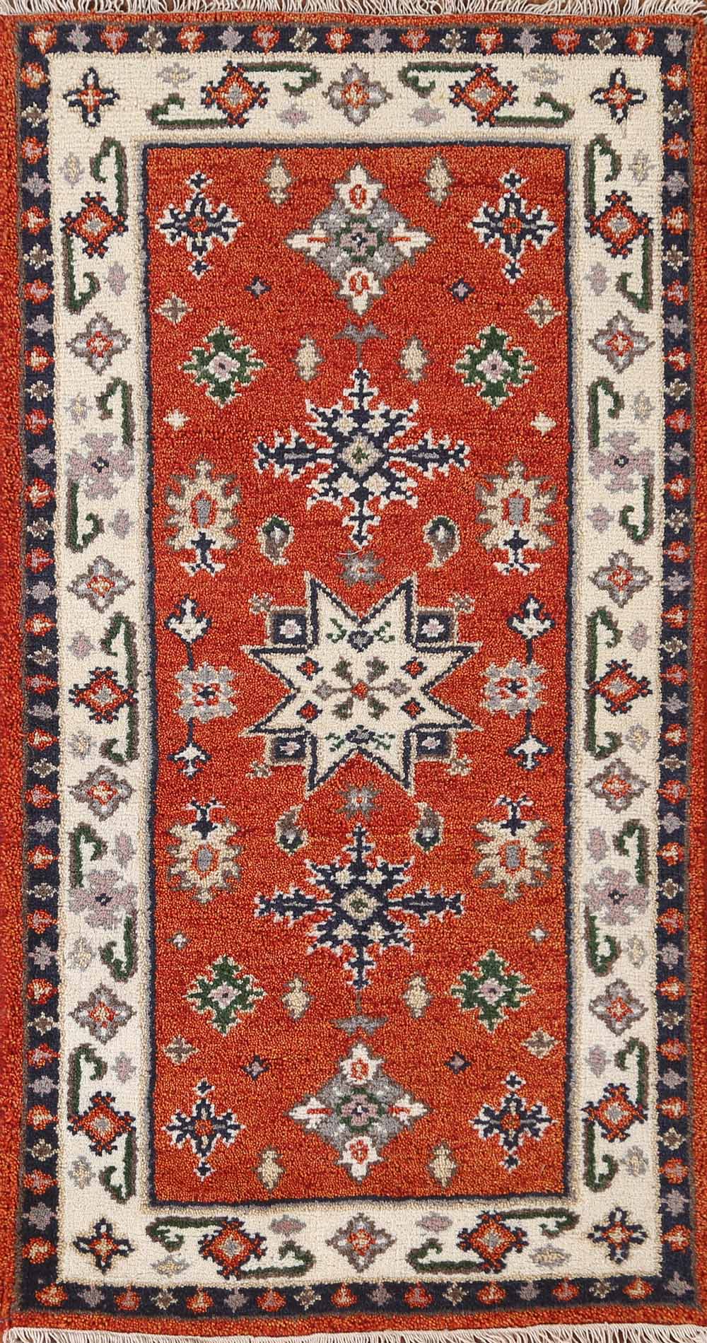 Geometric Wool Kazak Oriental Runner Rug 2x5