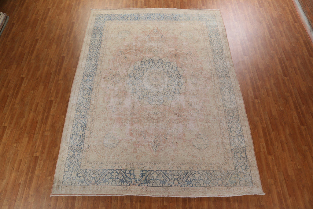 Distressed Wool Kerman Persian Area Rug 10x13