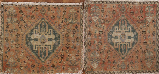 Set of 2 Tribal Abadeh Persian Square Rugs 2x2