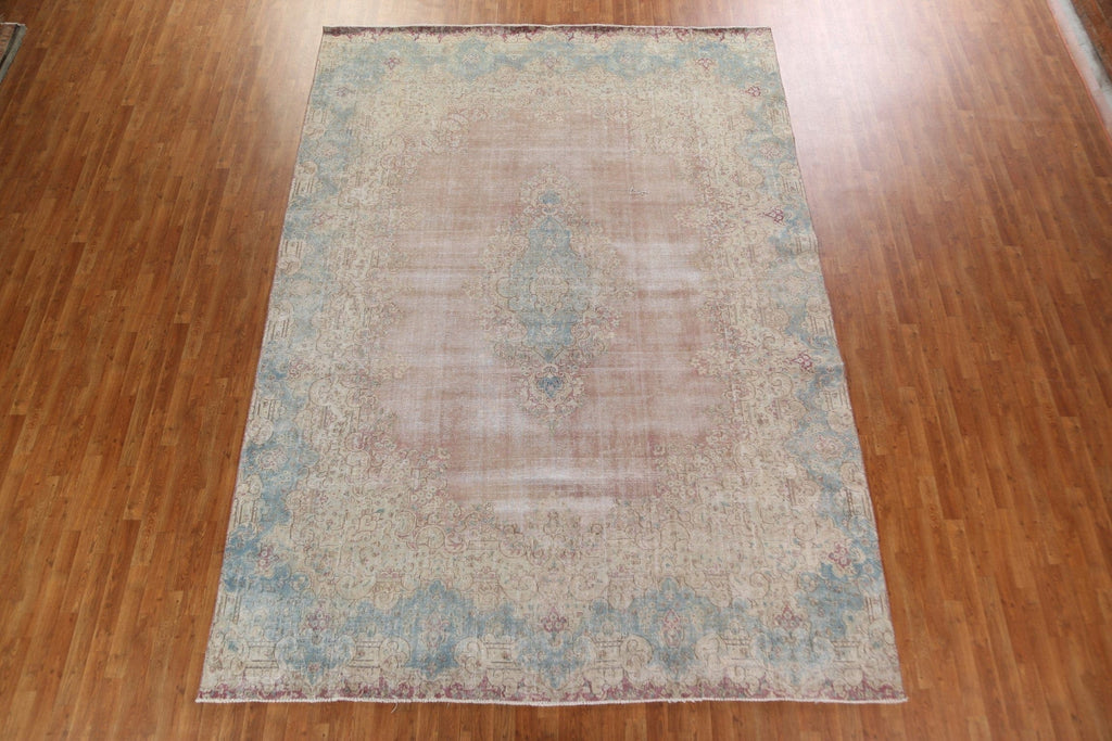 Distressed Wool Kerman Persian Area Rug 9x13