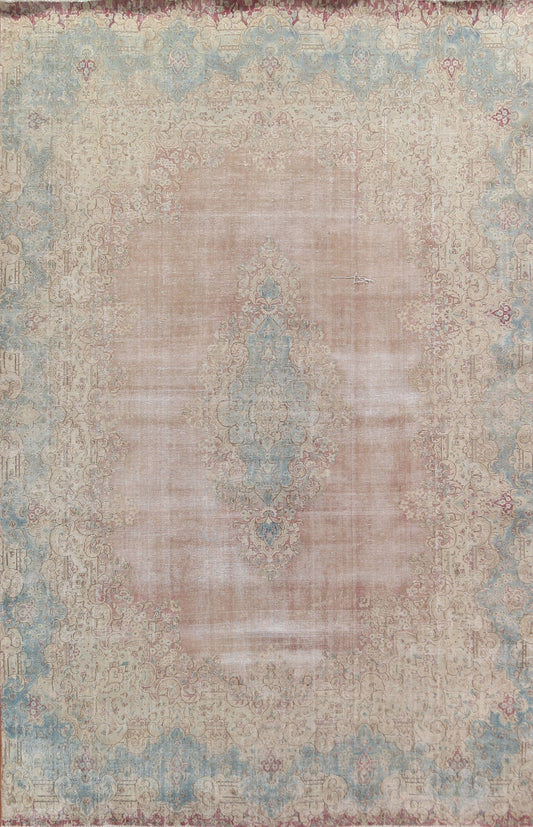 Distressed Wool Kerman Persian Area Rug 9x13