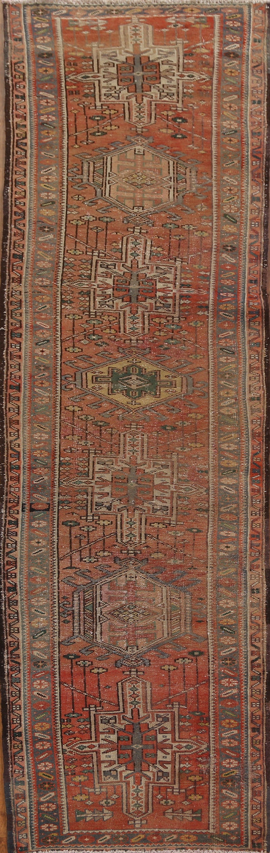 Tribal Geometric Gharajeh Persian Runner Rug 3x10