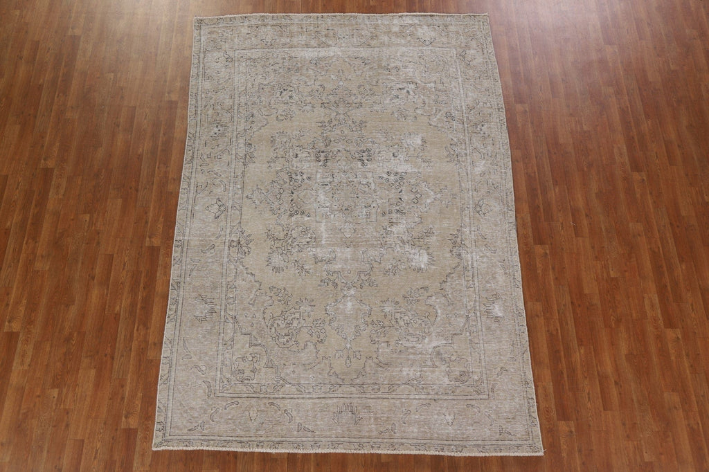 Muted Distressed Tabriz Persian Area Rug 6x9