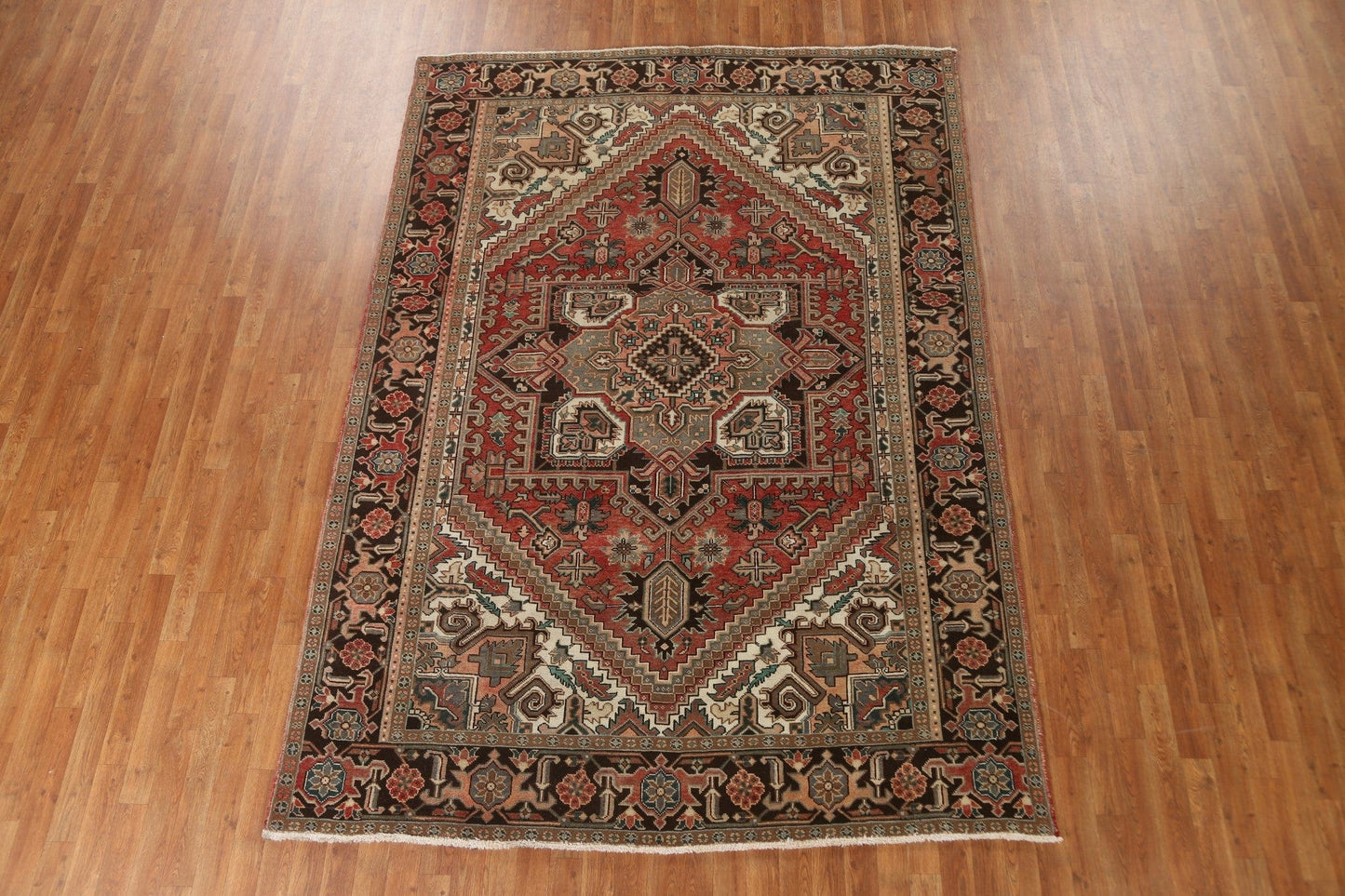 Red Geometric Heriz Persian Area Rug 7x10