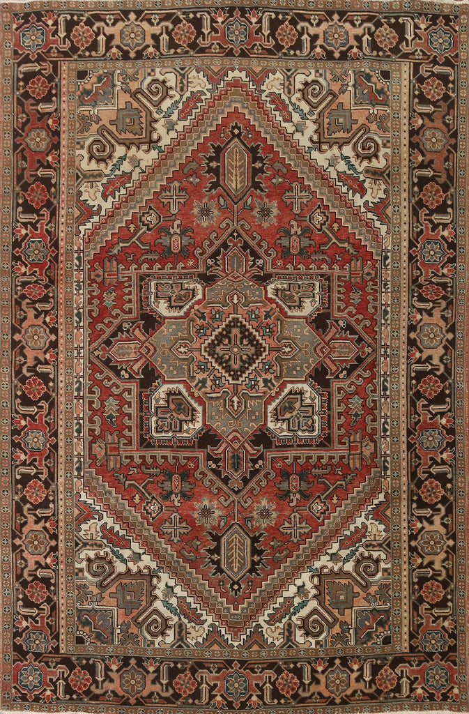 Red Geometric Heriz Persian Area Rug 7x10