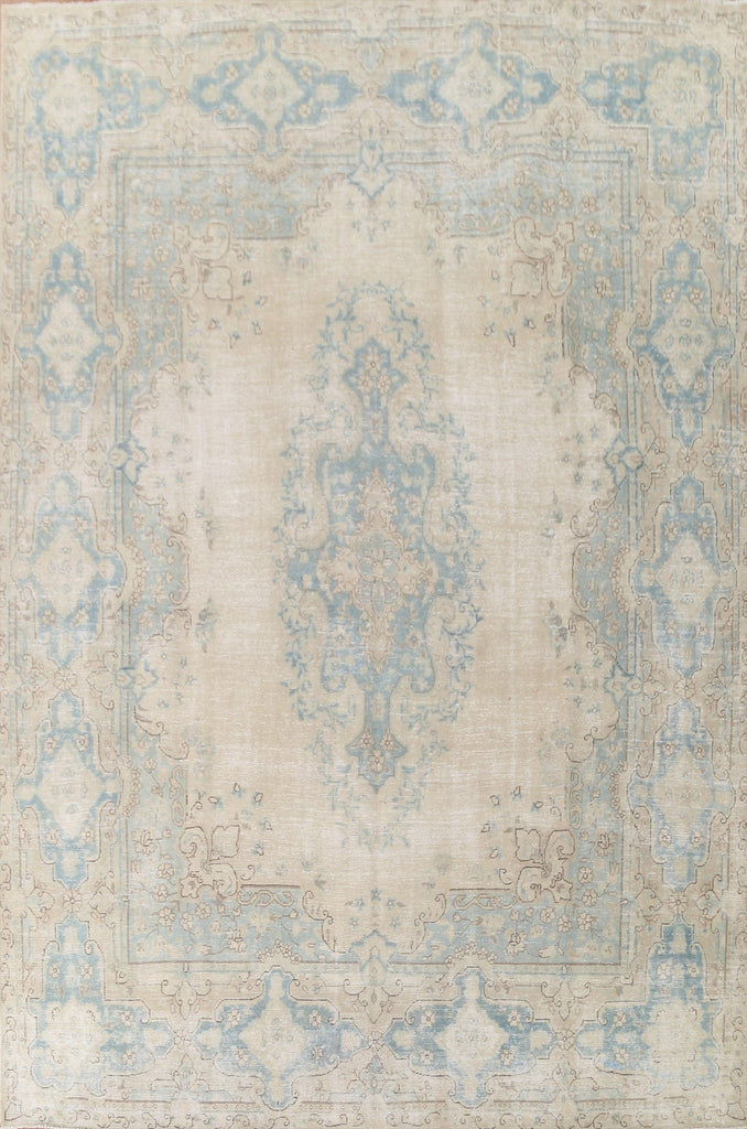 Distressed Wool Kerman Persian Area Rug 10x13