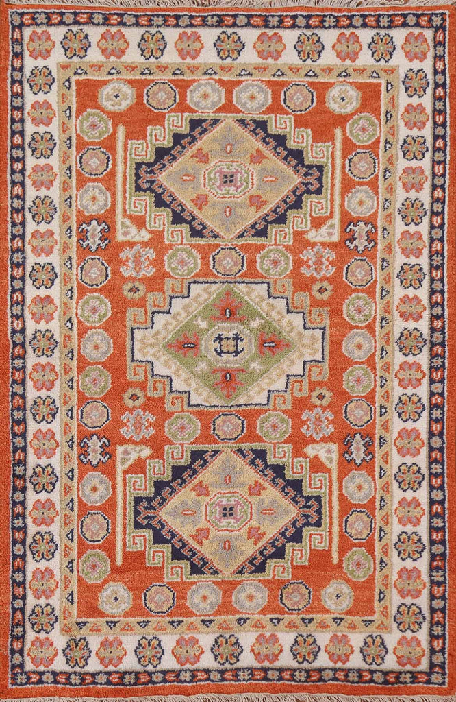 Orange Wool Kazak Oriental Area Rug 4x6