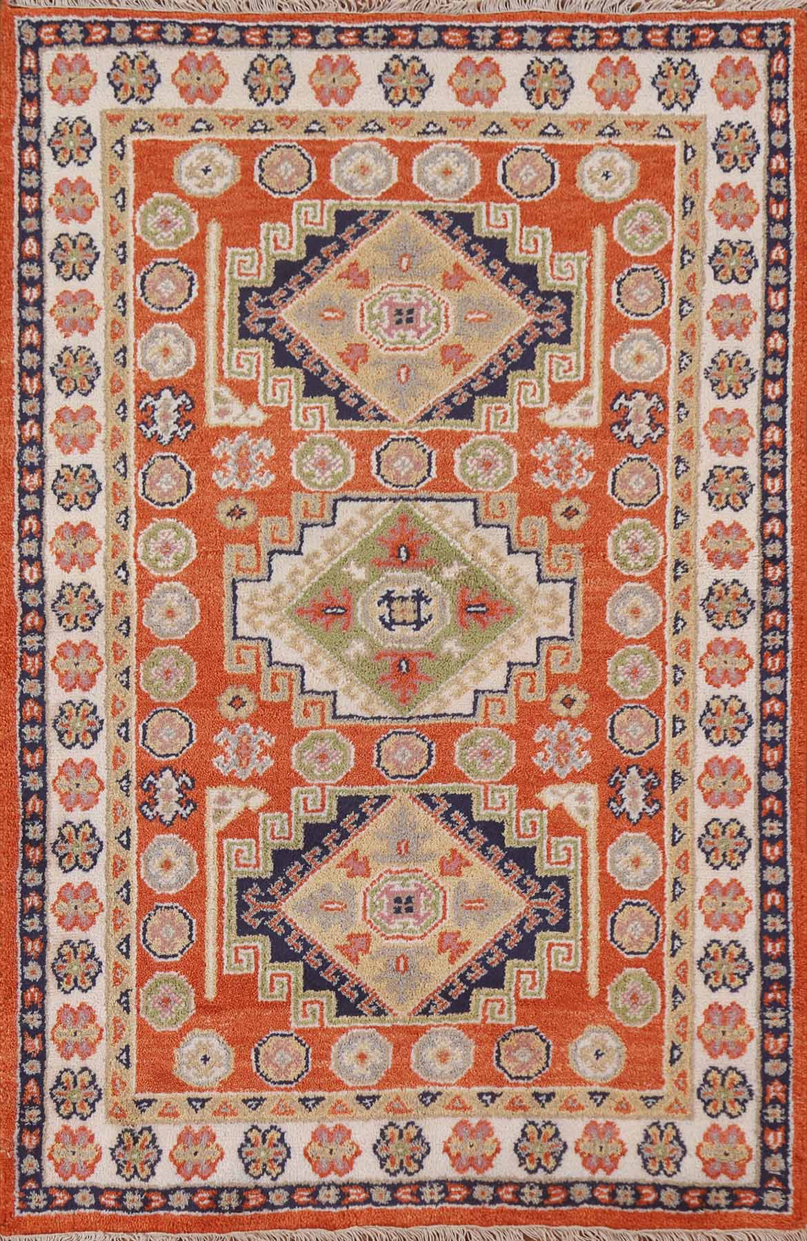 Orange Wool Kazak Oriental Area Rug 4x6