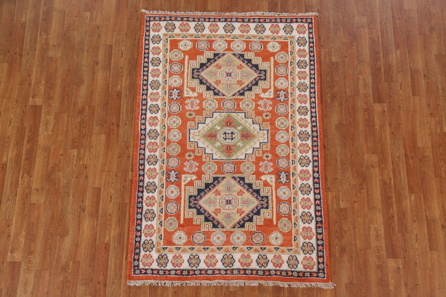 Orange Wool Kazak Oriental Area Rug 4x6