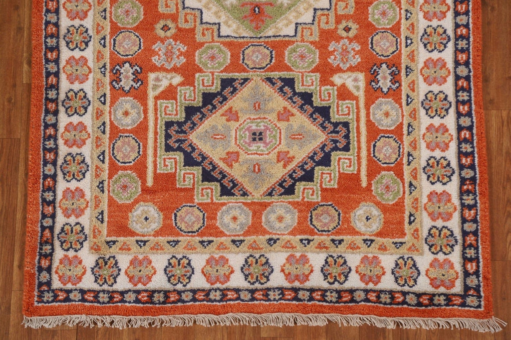 Orange Wool Kazak Oriental Area Rug 4x6