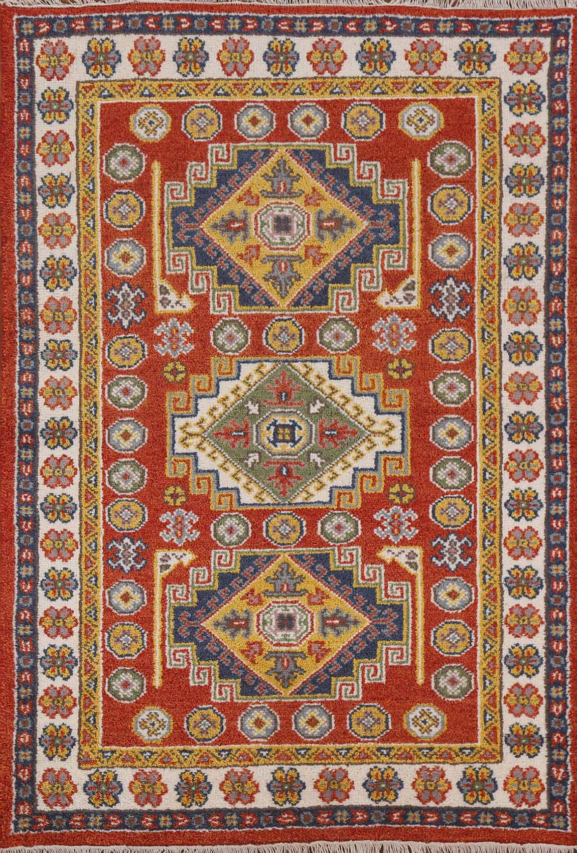 Geometric Kazak Oriental Area Rug 4x6