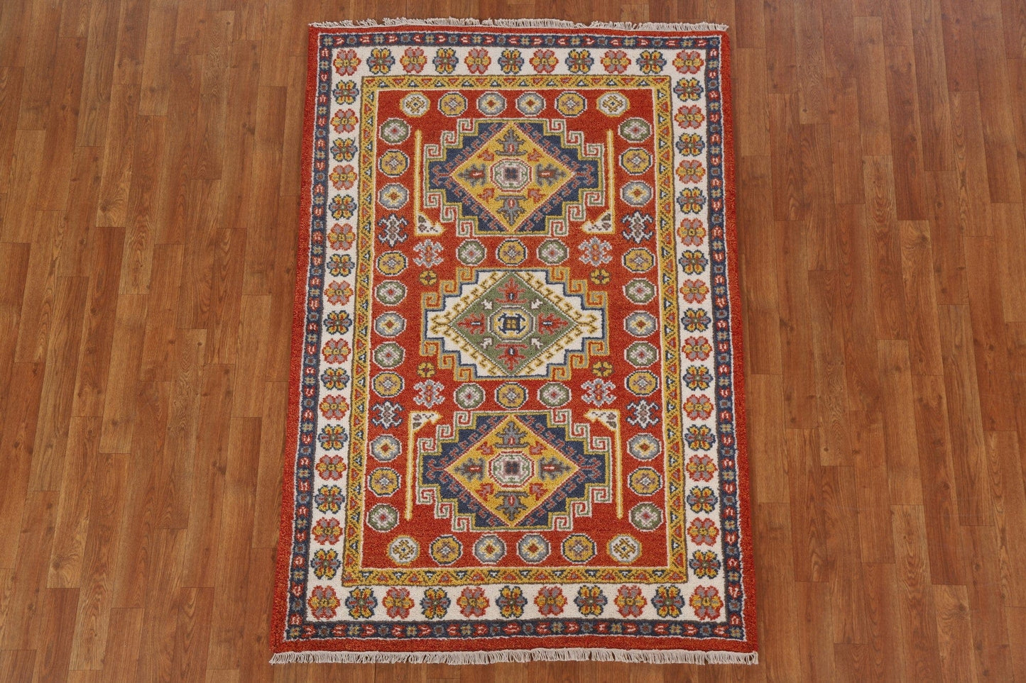 Geometric Kazak Oriental Area Rug 4x6