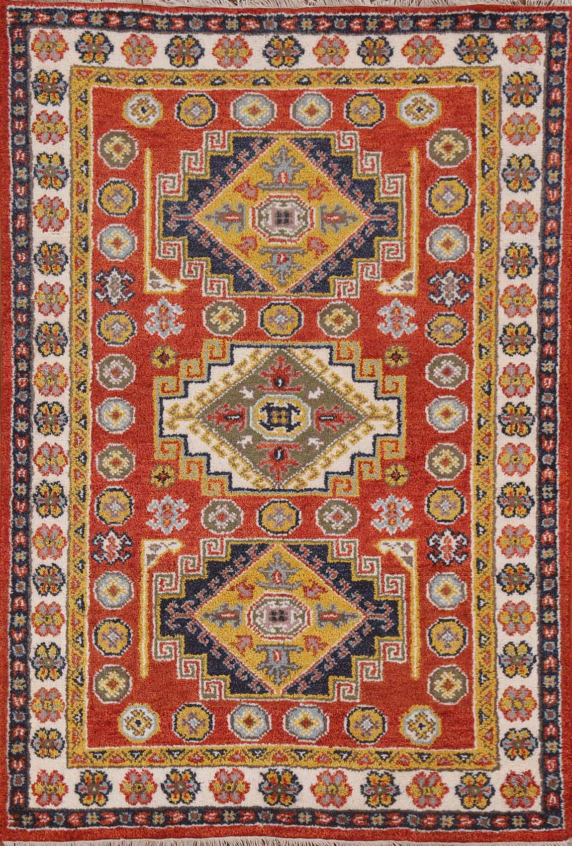 Geometric Kazak Oriental Area Rug 4x6