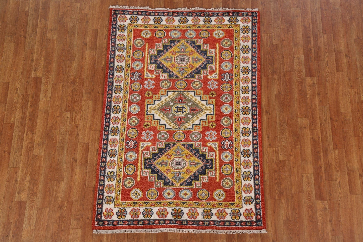 Geometric Kazak Oriental Area Rug 4x6