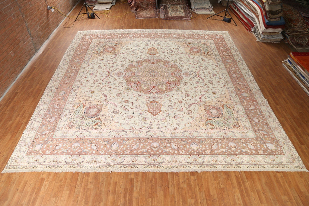 Vegetable Dye Tabriz Wool & Silk Persian Square Rug 16x16