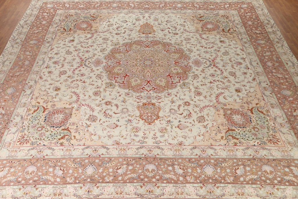 Vegetable Dye Tabriz Wool & Silk Persian Square Rug 16x16