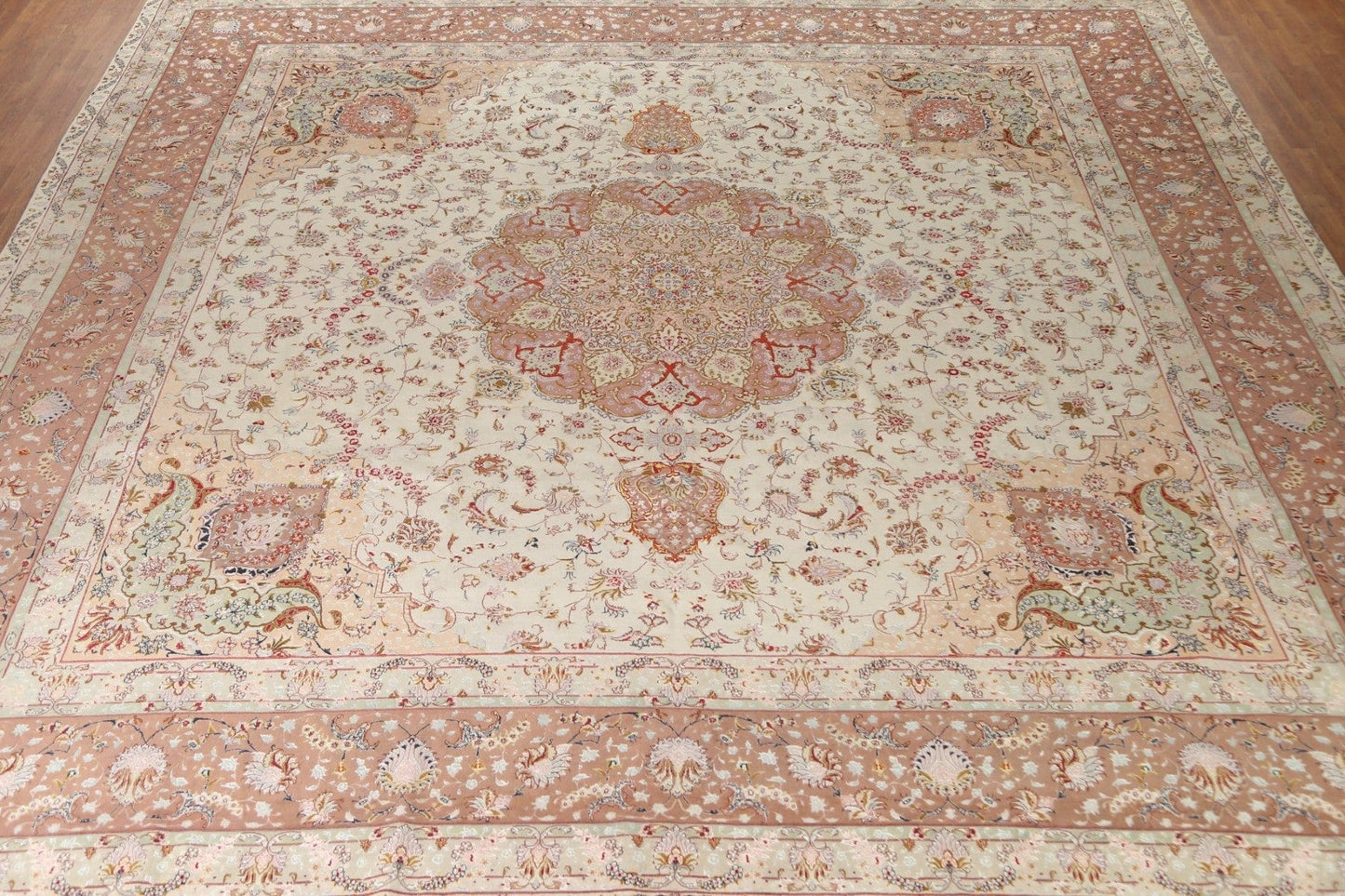 Vegetable Dye Tabriz Wool & Silk Persian Square Rug 16x16