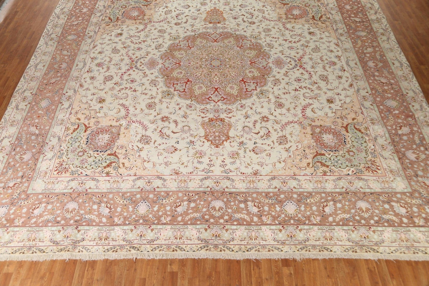 Vegetable Dye Tabriz Wool & Silk Persian Square Rug 16x16