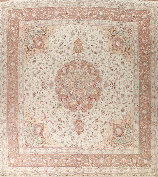 Vegetable Dye Tabriz Wool & Silk Persian Square Rug 16x16