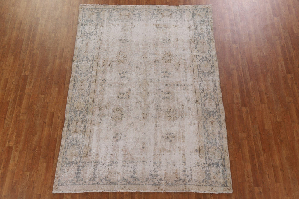 Antique Distressed Wool Kerman Persian Area Rug 7x9