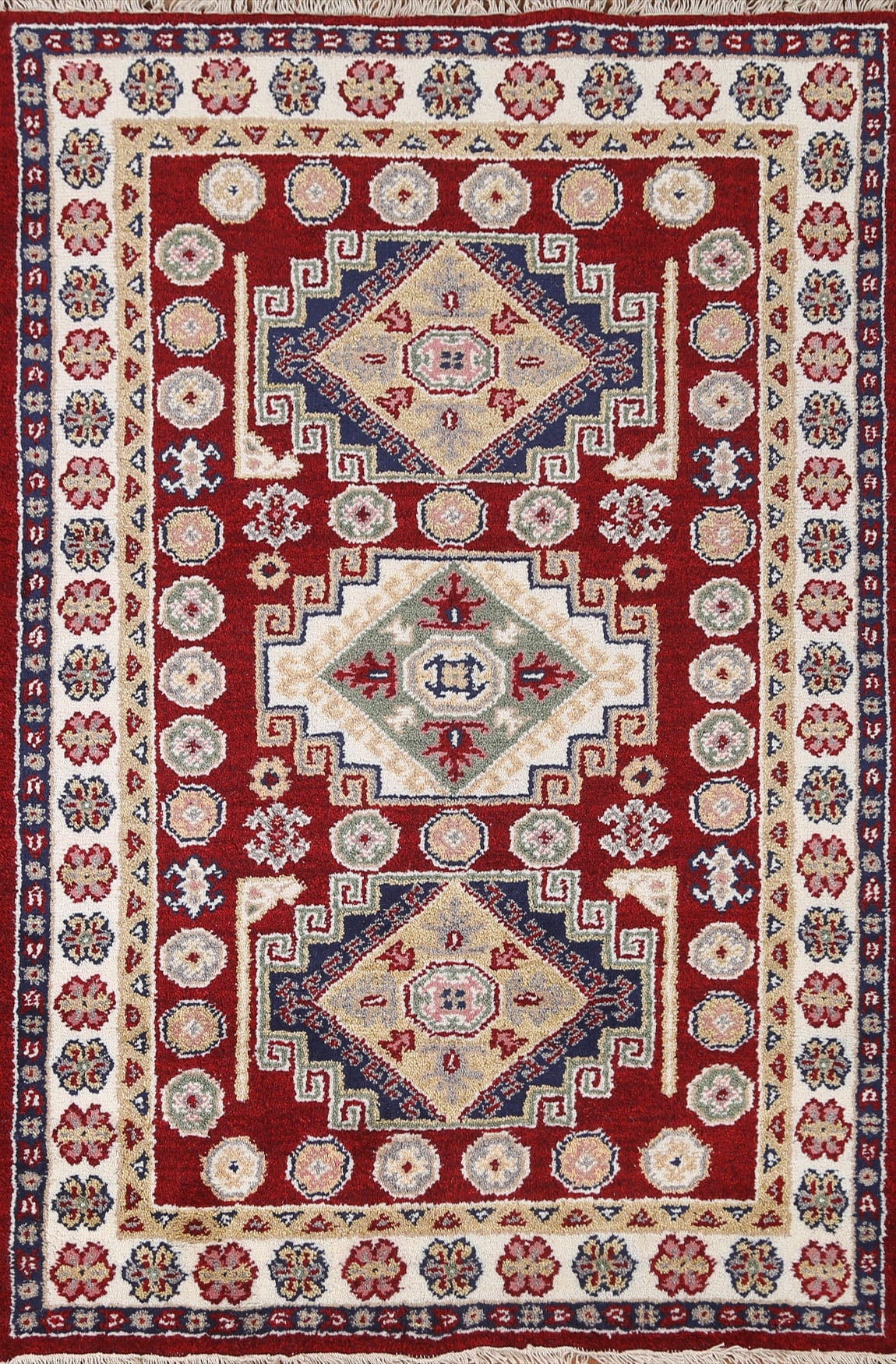 Geometric Red Kazak Oriental Area Rug 4x6