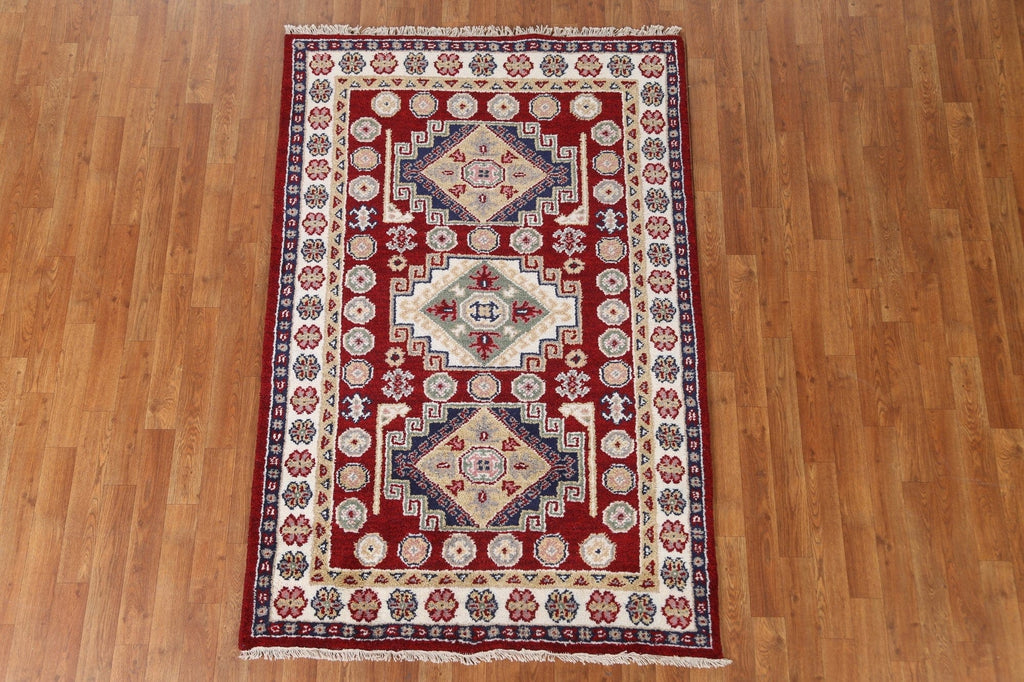 Geometric Red Kazak Oriental Area Rug 4x6