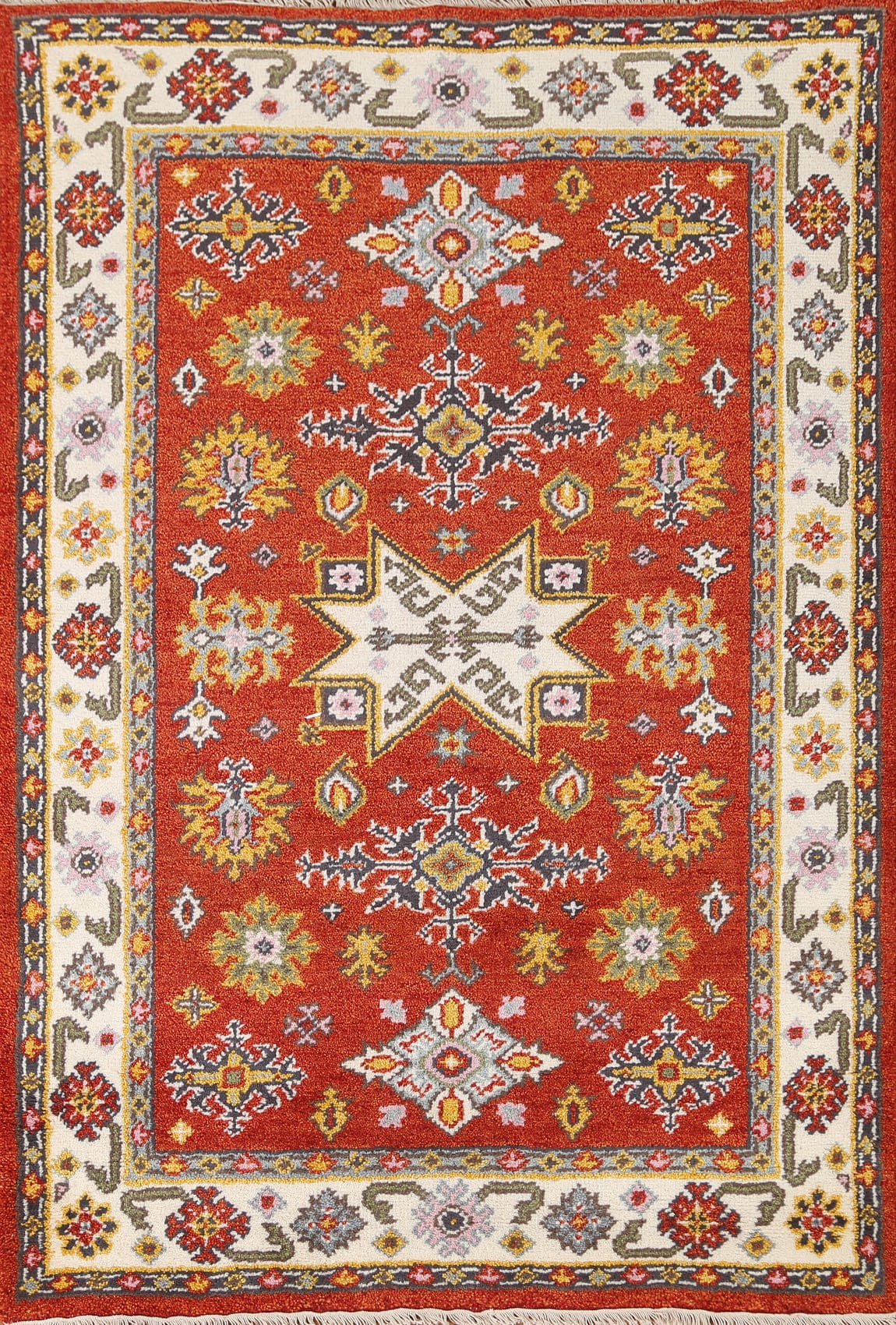 Geometric Kazak Oriental Area Rug 4x6