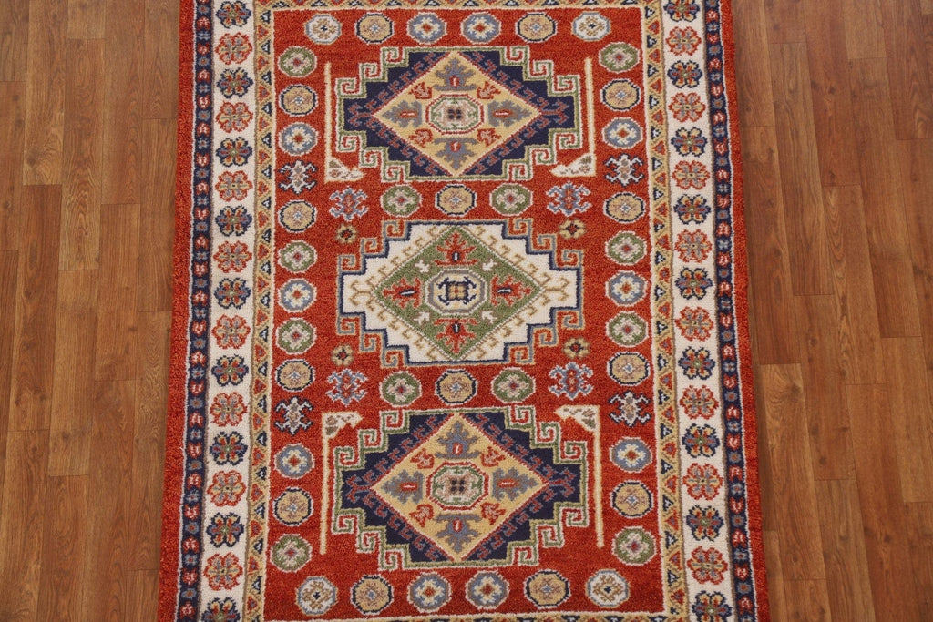 Hand-Knotted Wool Kazak Oriental Area Rug 4x6