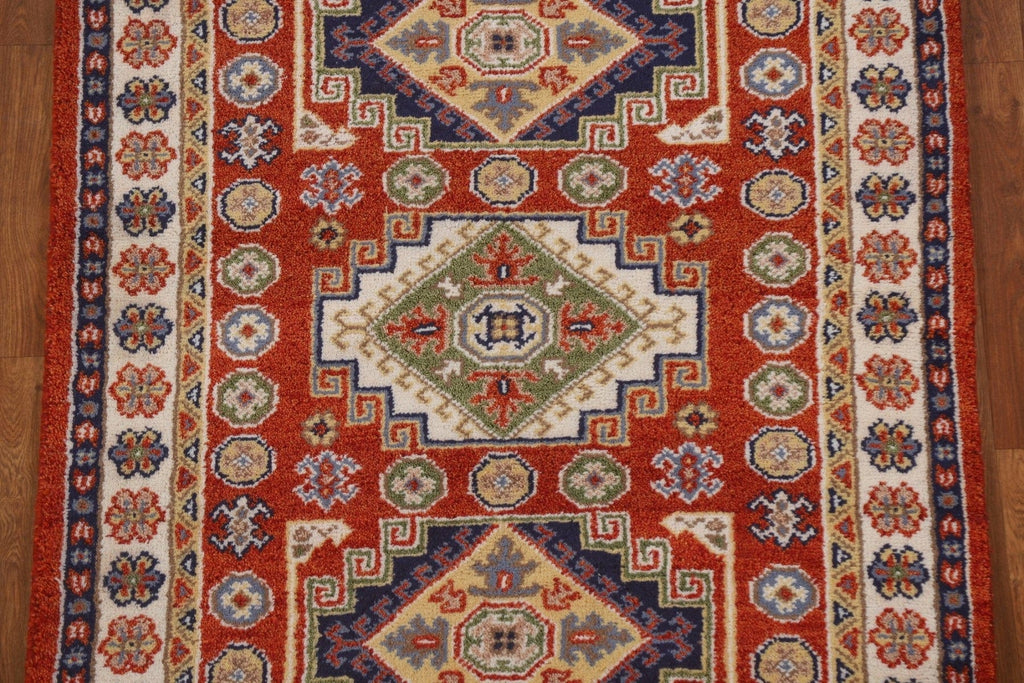 Hand-Knotted Wool Kazak Oriental Area Rug 4x6