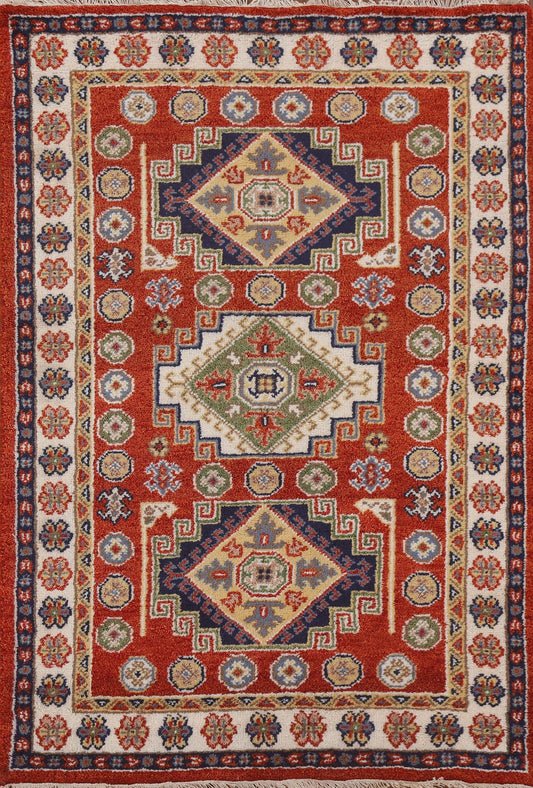 Hand-Knotted Wool Kazak Oriental Area Rug 4x6