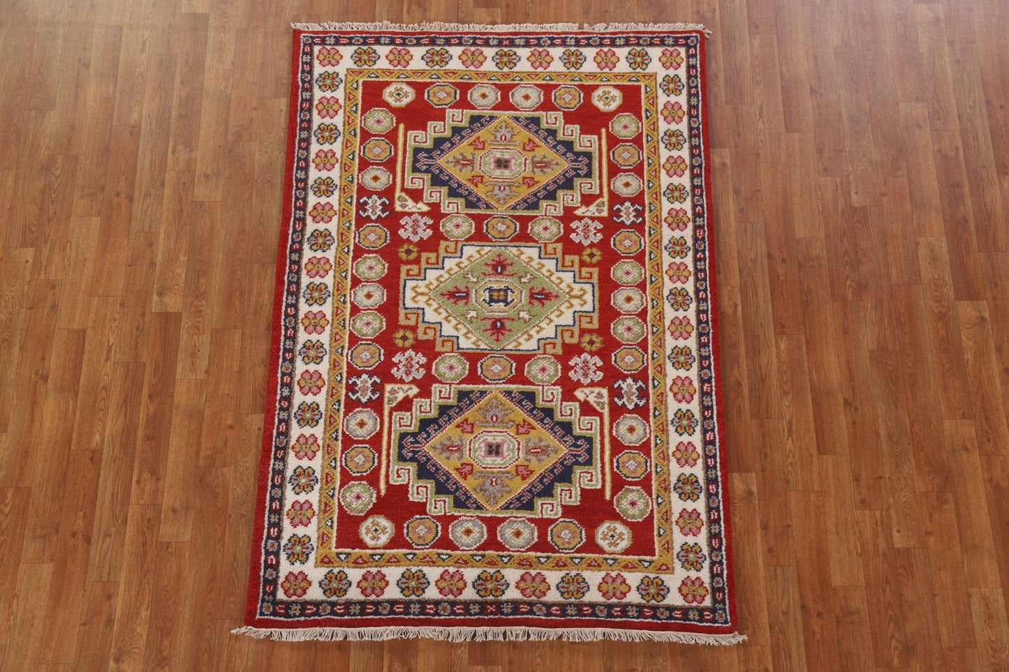 Red Wool Kazak Oriental Area Rug 4x6