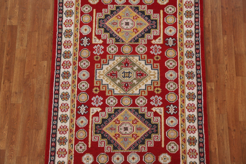 Red Geometric Kazak Oriental Area Rug 4x6