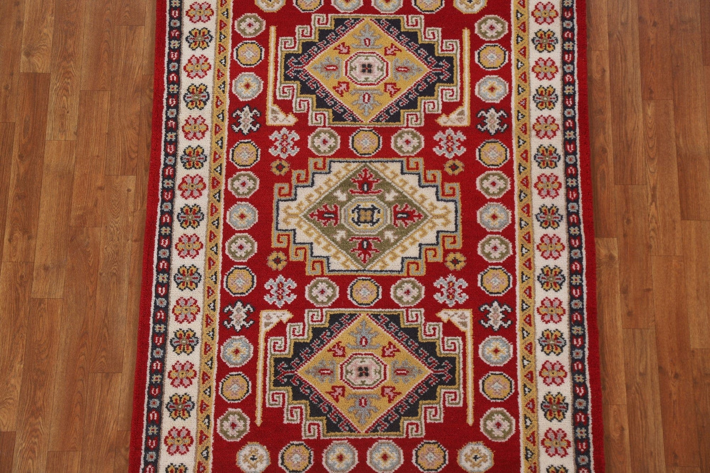 Red Geometric Kazak Oriental Area Rug 4x6