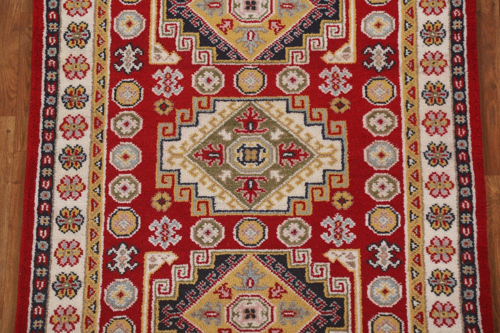 Red Geometric Kazak Oriental Area Rug 4x6