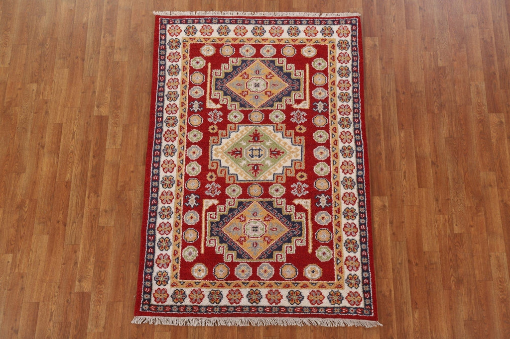 Geometric Red Kazak Oriental Area Rug 4x6