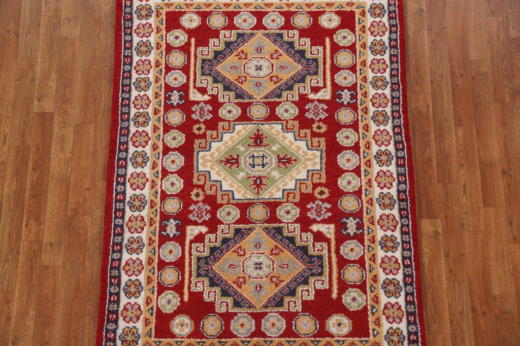 Geometric Red Kazak Oriental Area Rug 4x6