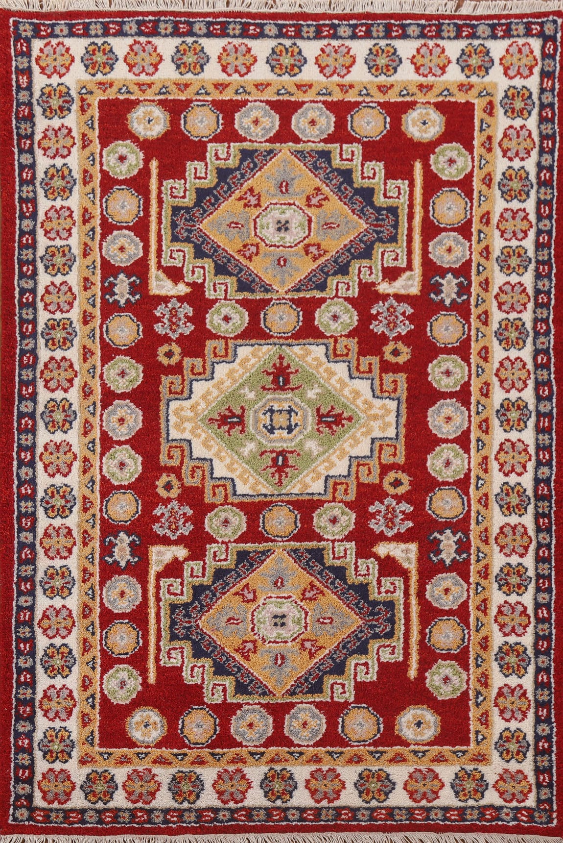 Geometric Red Kazak Oriental Area Rug 4x6